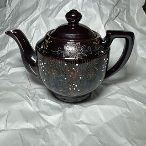 Vintage Japanese Moriage hand-painted redware teapot.